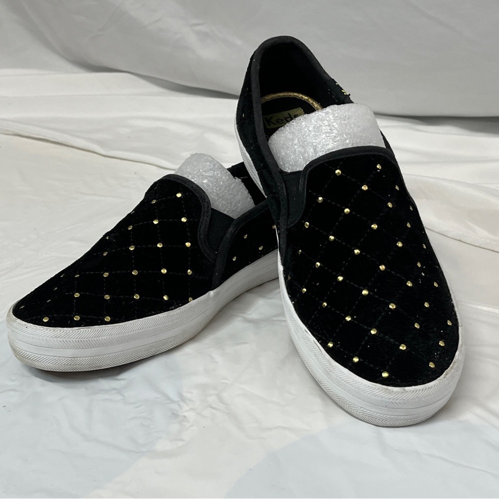 KEDS KATE SPADE New York Black Sneakers Double Decker Quilted Velvet SZ 7.5 - Picture 11 of 16